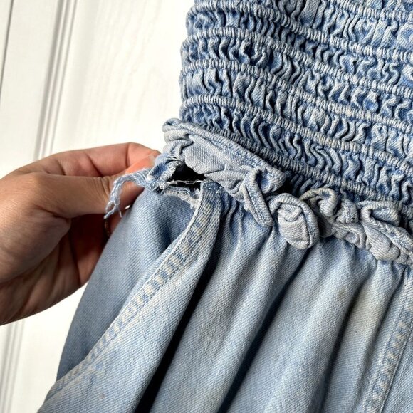 Sea New York Dakota Blue Cotton Smocked Wide Leg Crop Jumpsuit Women's Size 6 - Picture 8 of 14